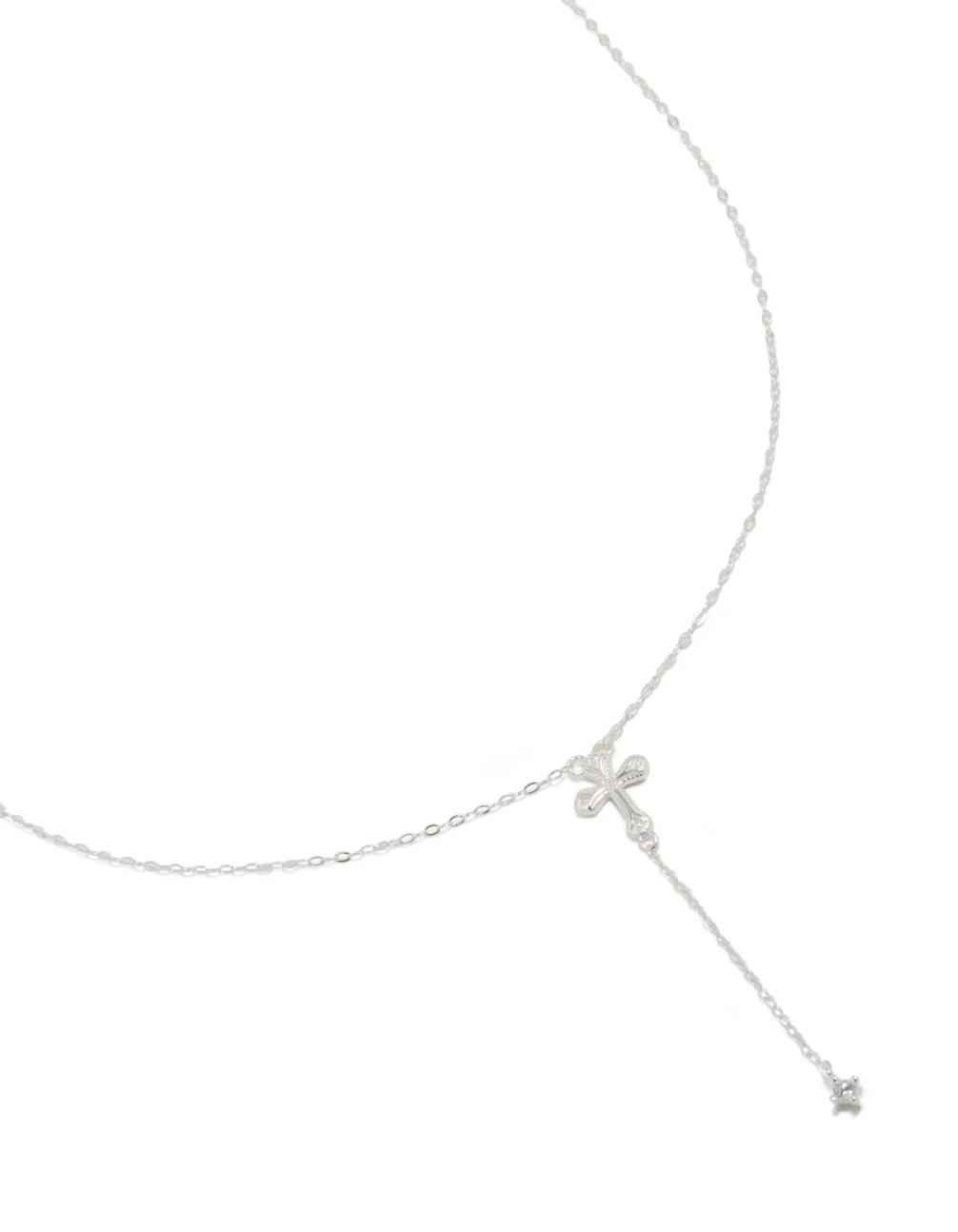 Sterling Silver Cubic Zirconia Cross Y-Necklace - Image 2