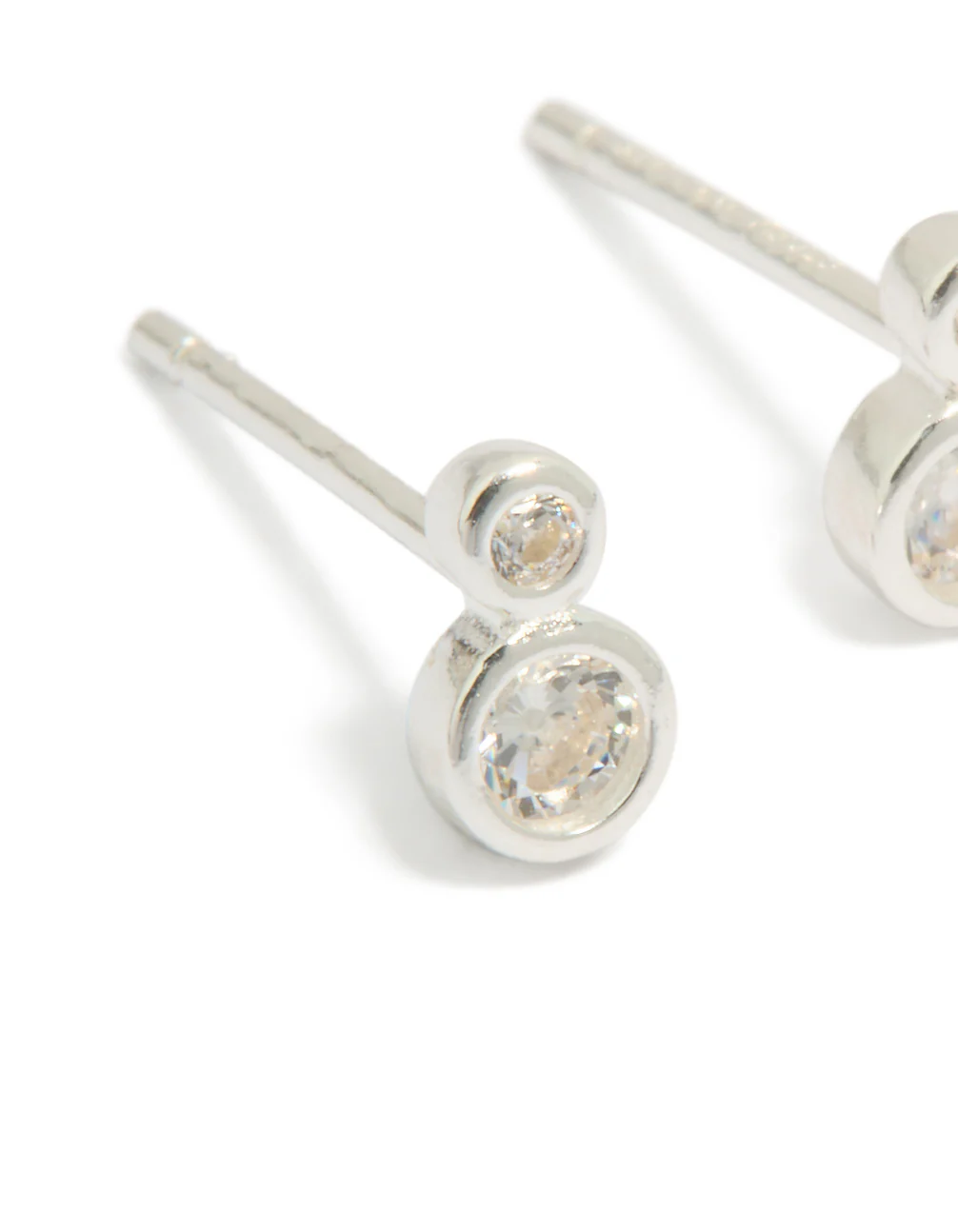 Sterling Silver Cubic Zirconia Double Bezel Set Stud Earrings - Image 2