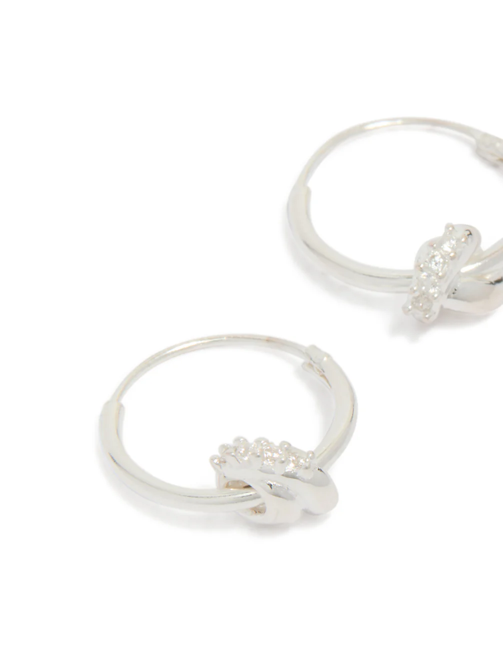 Sterling Silver Cubic Zirconia Knotted Hoop Earrings - Image 4