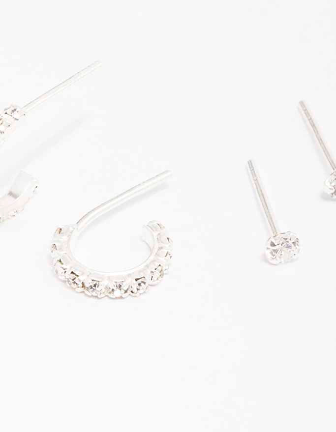 Sterling Silver Cubic Zirconia Stud & Hoop Earring Pack - Image 2