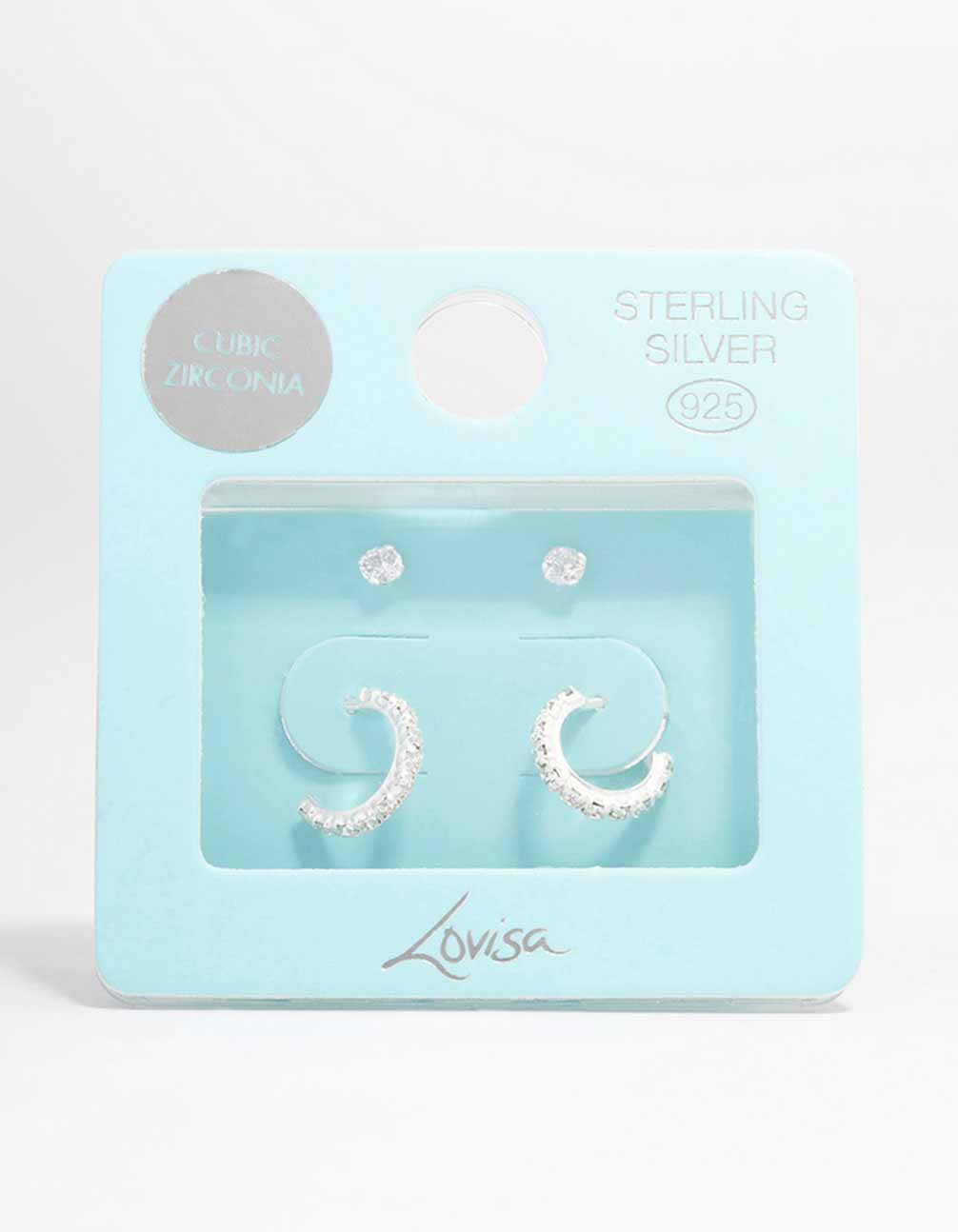 Sterling Silver Cubic Zirconia Stud & Hoop Earring Pack - Image 3