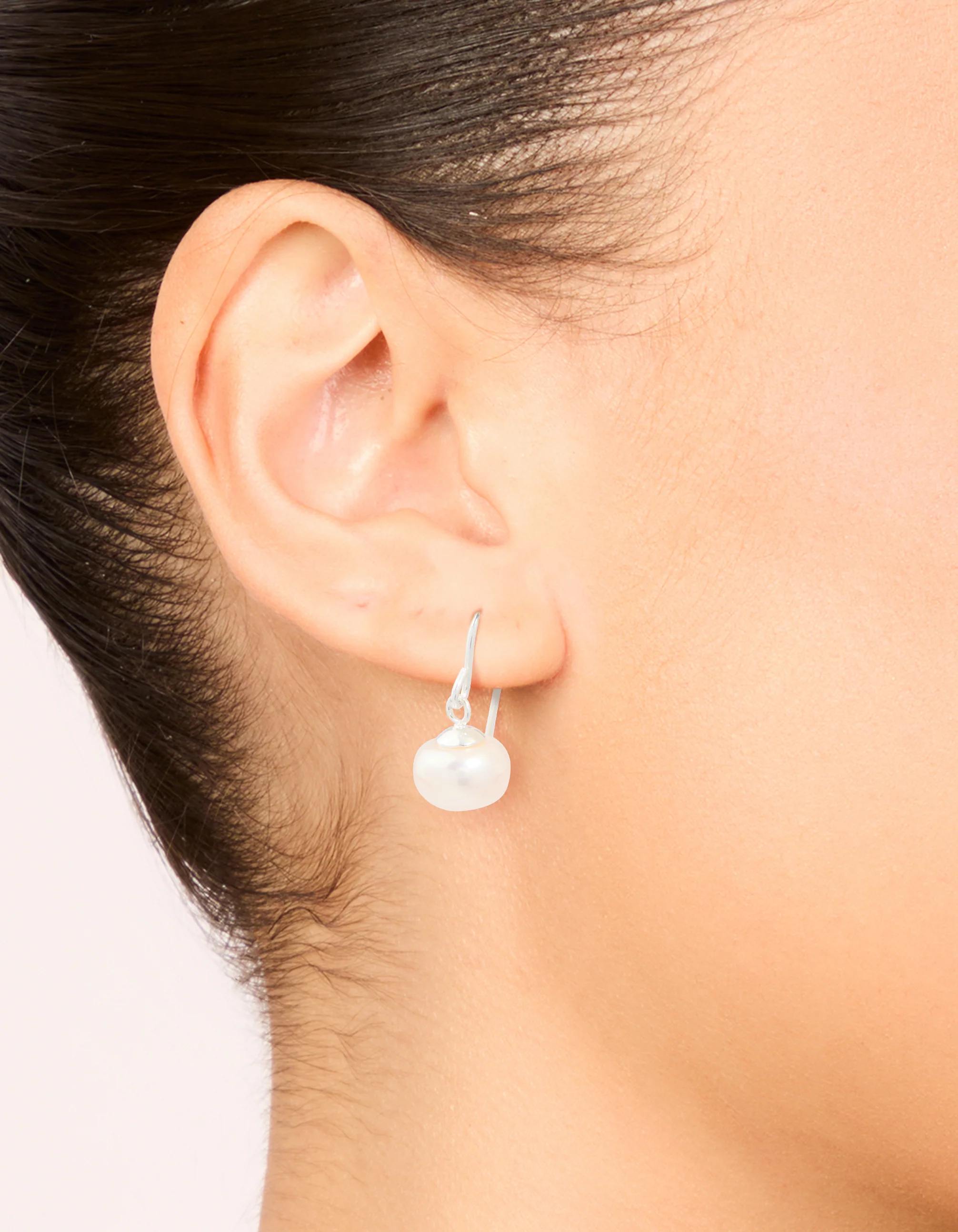 Sterling Silver Pearl Drop Hook Earrings - Image 2