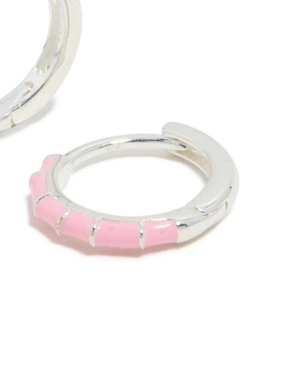 Sterling Silver Pink Enamel Bamboo Huggie Earrings - Image 5