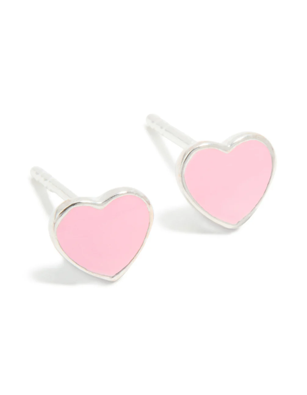 Sterling Silver Pink Enamel Heart Stud Earrings - Image 2
