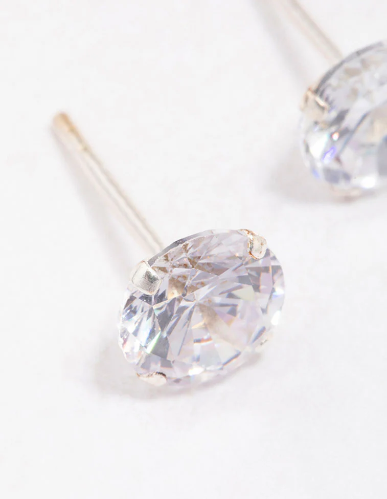 Sterling Silver Round Cubic Zirconia Stud Earrings - Image 2