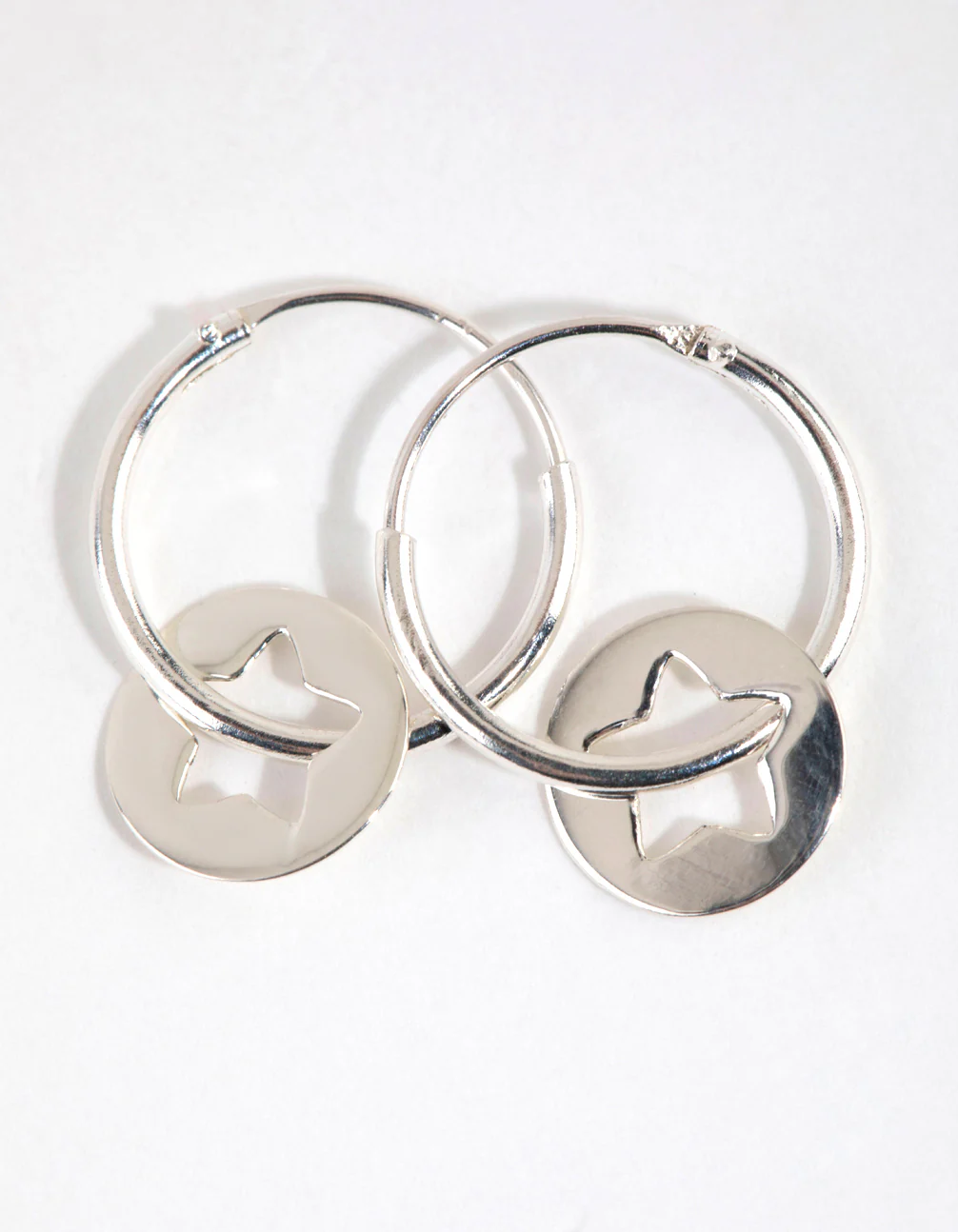 Sterling Silver Star Disc Hoop Earrings - Image 2
