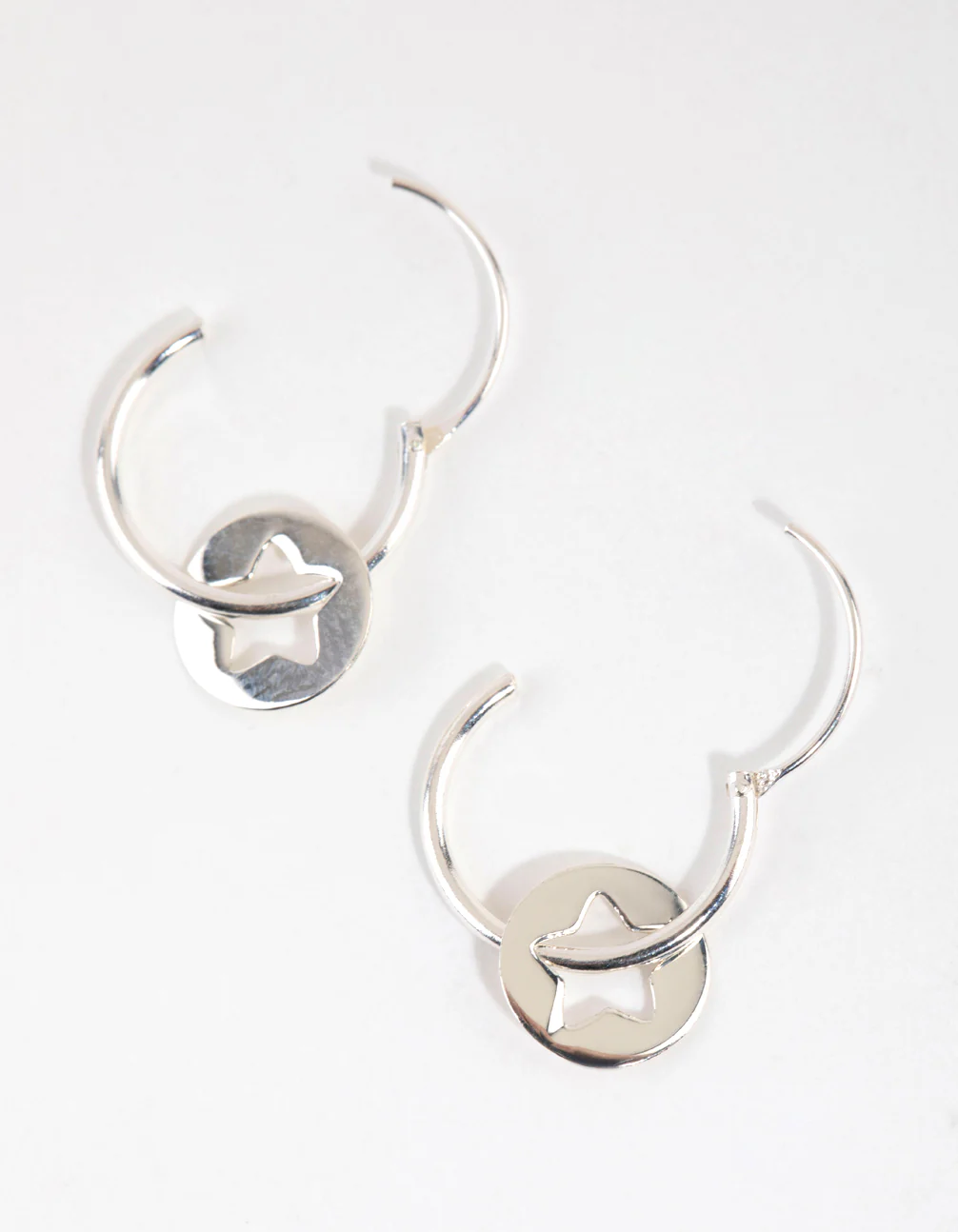 Sterling Silver Star Disc Hoop Earrings - Image 3