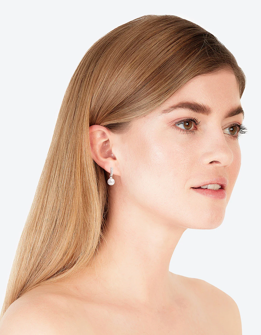Sterling Silver Diamante Drop Pearl Earrings - Image 3