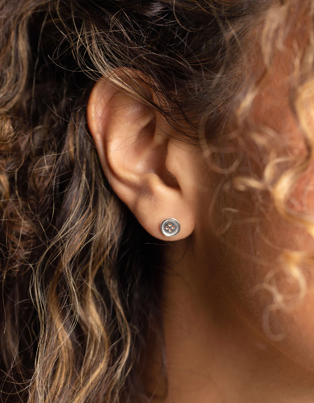 Sterling Silver Button Stud Earrings - Image 2