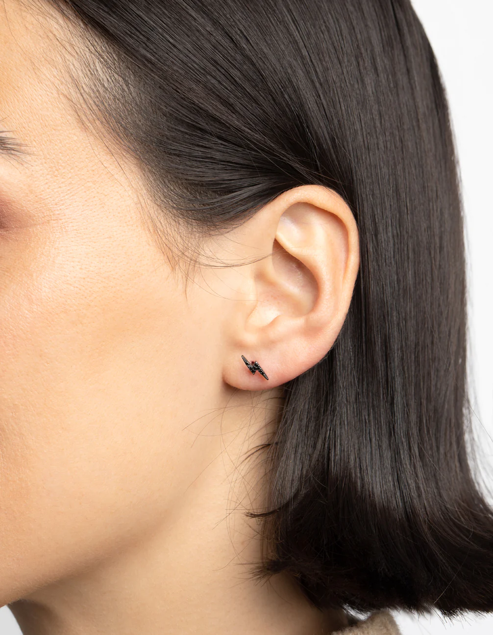 Matte Black Sterling Silver Lightning Stud Earrings - Image 2