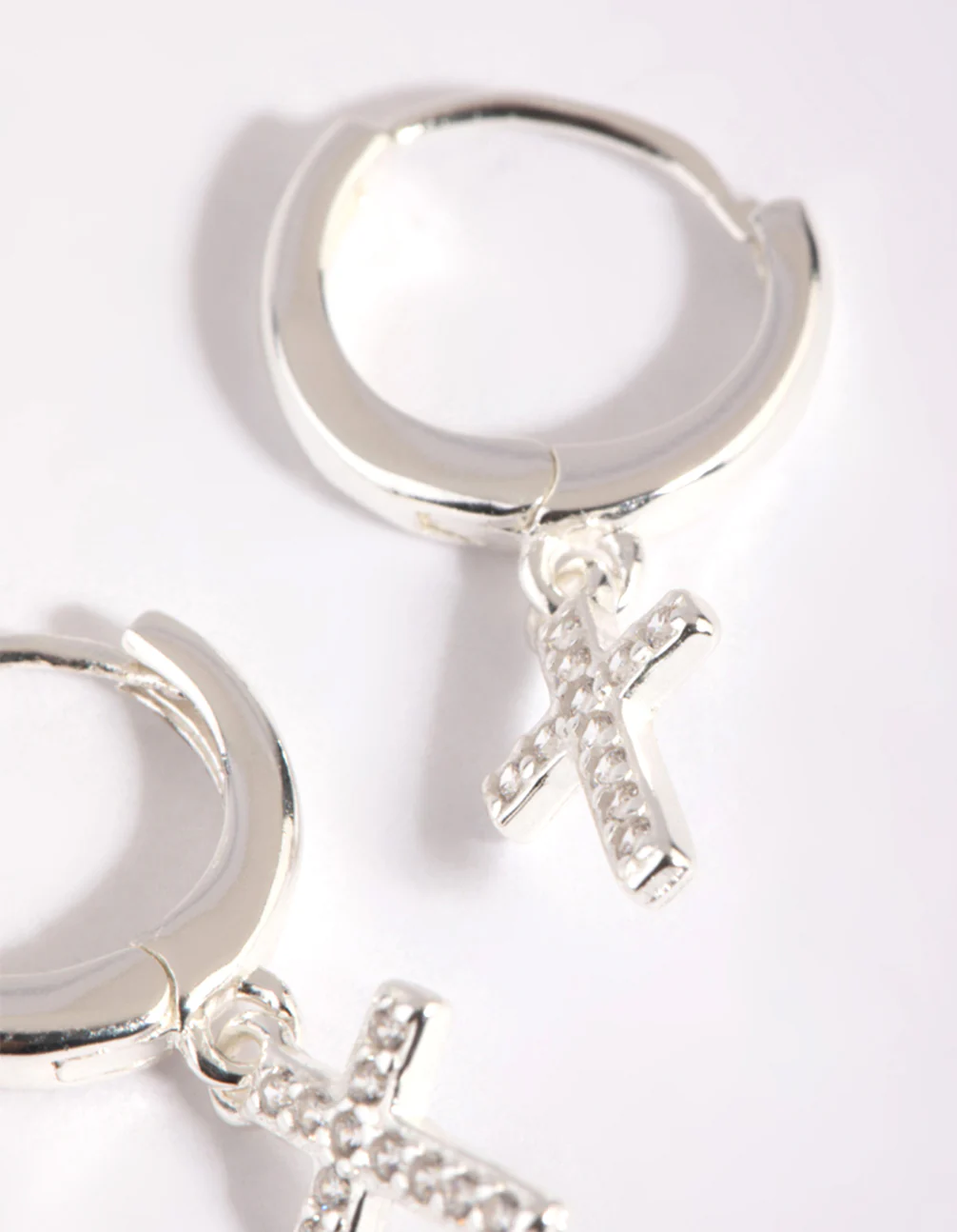 Sterling Silver Cubic Zirconia Cross Huggie Hoop Earrings - Image 2