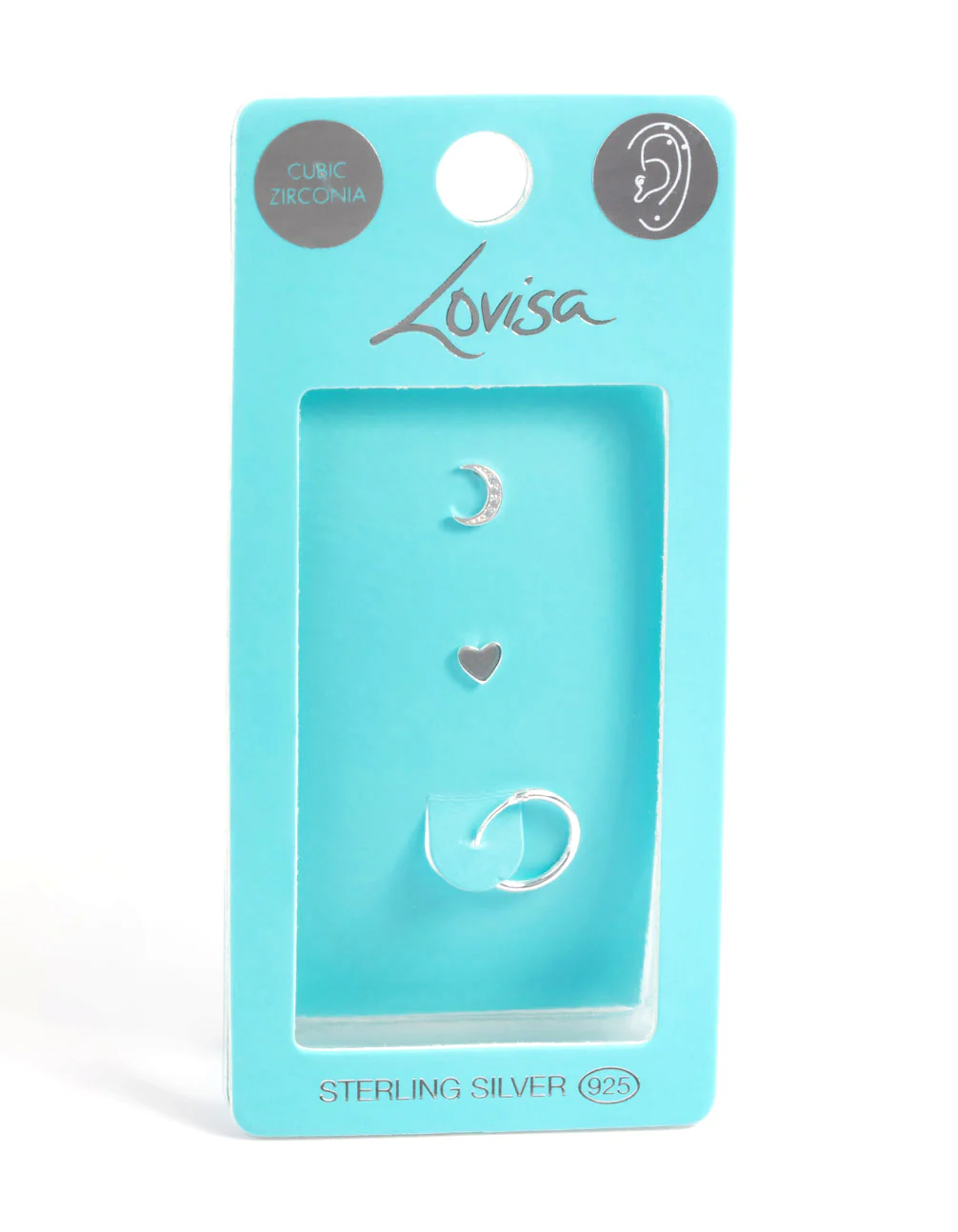 Sterling Silver Cubic Zirconia Heart & Moon Curated Ear Pack - Image 3