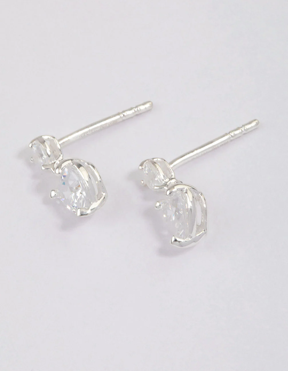 Sterling Silver Cubic Zirconia Heart Stud & Drop Earrings - Image 2