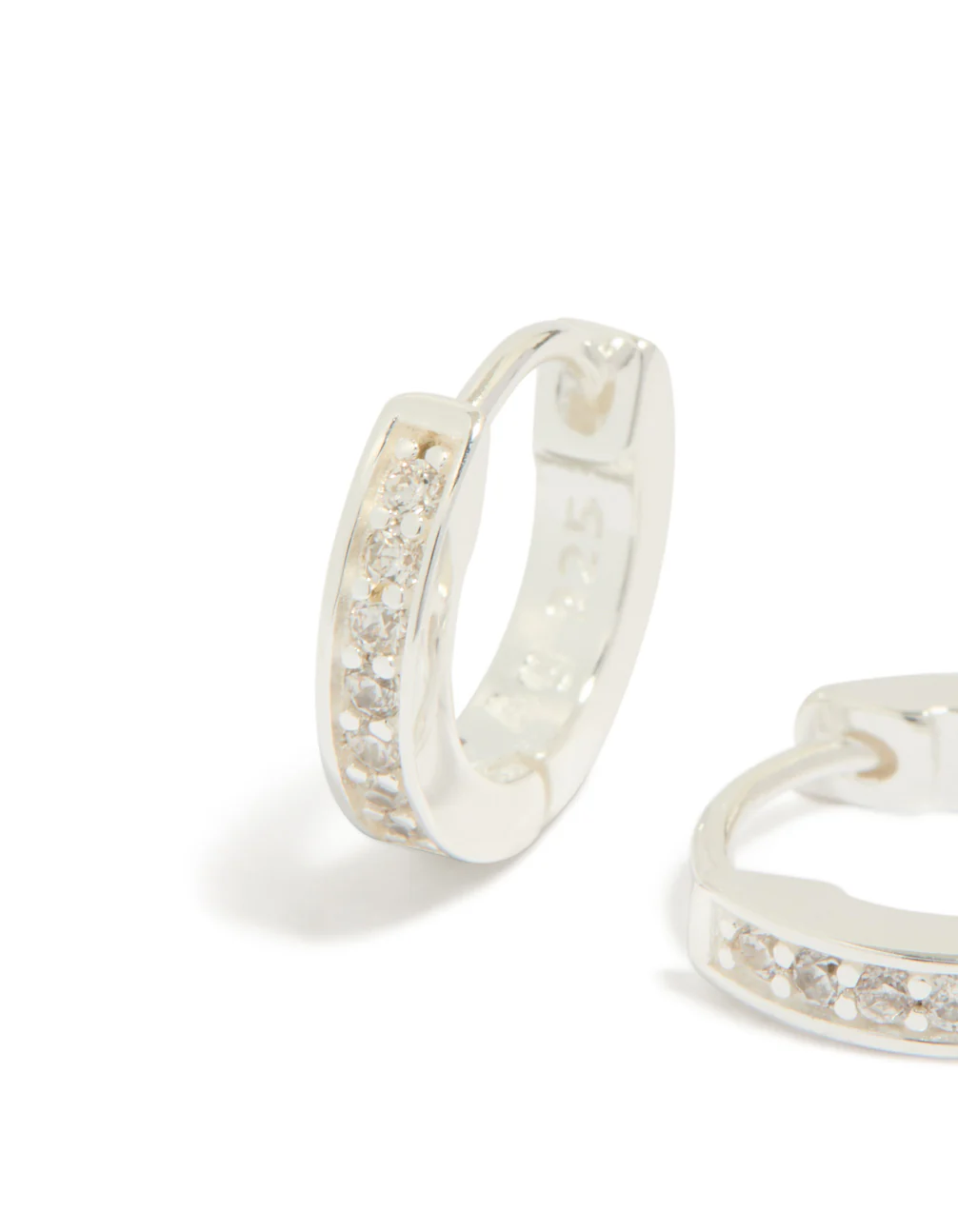 Sterling Silver Cubic Zirconia Huggie Earrings - Image 4