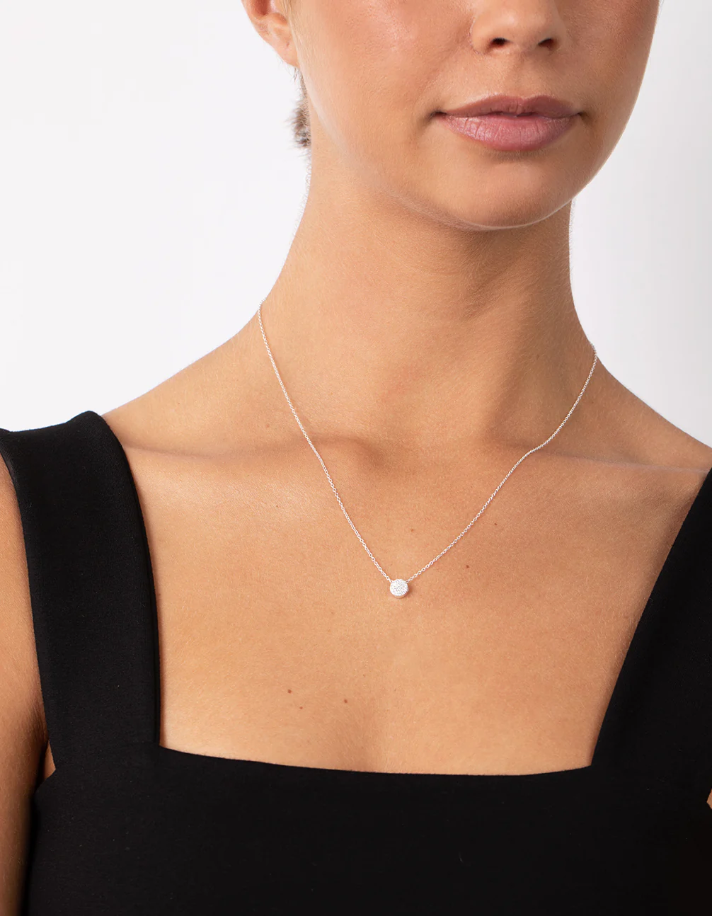 Sterling Silver Cubic Zirconia Pave Disc Necklace - Image 2
