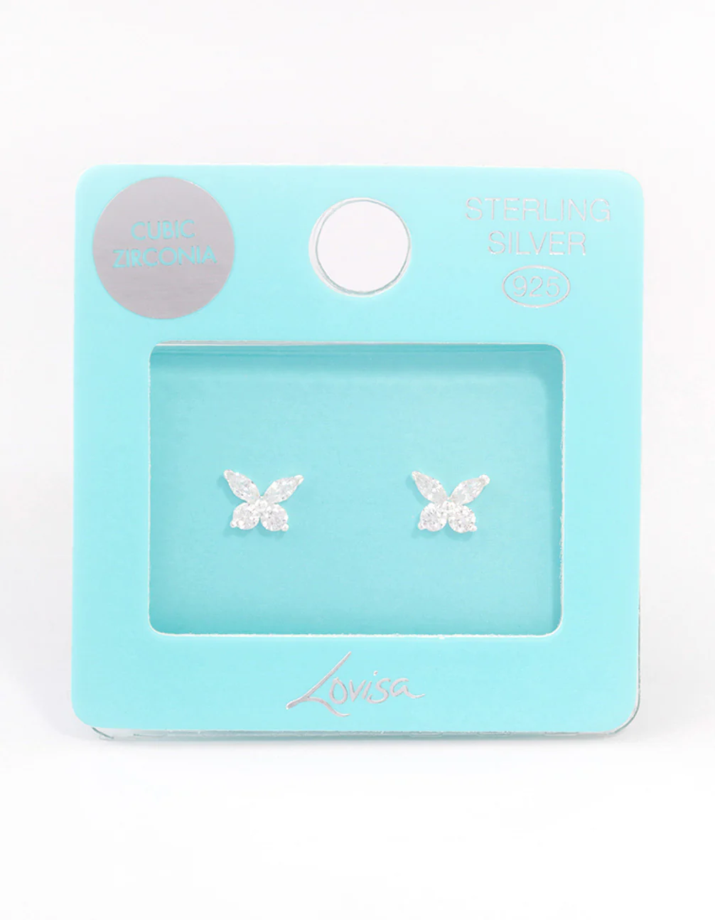 Sterling Silver Cubic Zirconia Butterfly Stud Earrings - Image 3