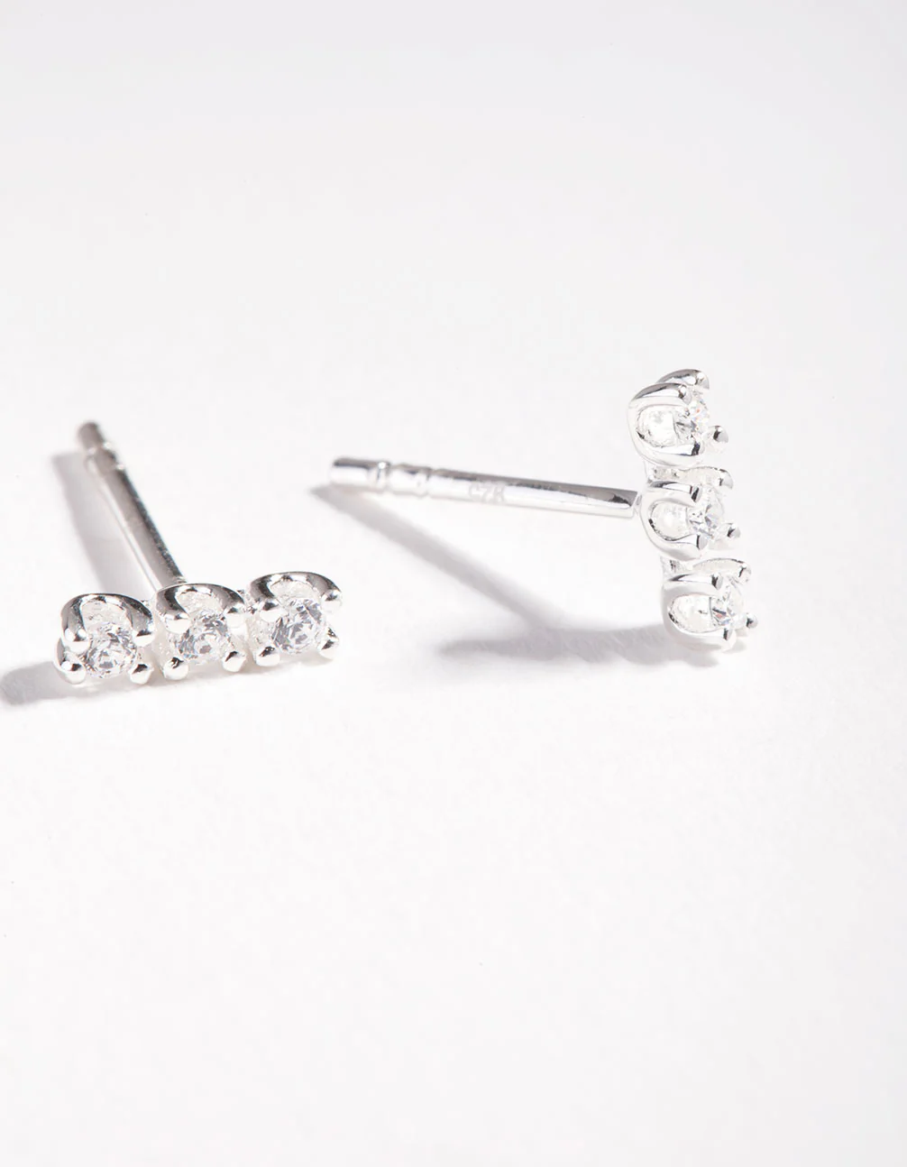 Sterling Silver Cubic Zirconia Stick Stud Earrings - Image 3