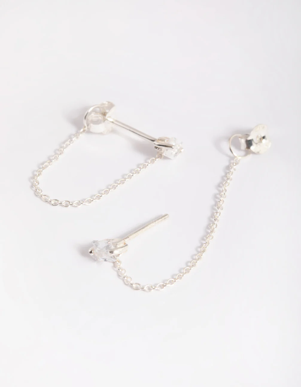 Sterling Silver Chain Stud Earrings - Image 4