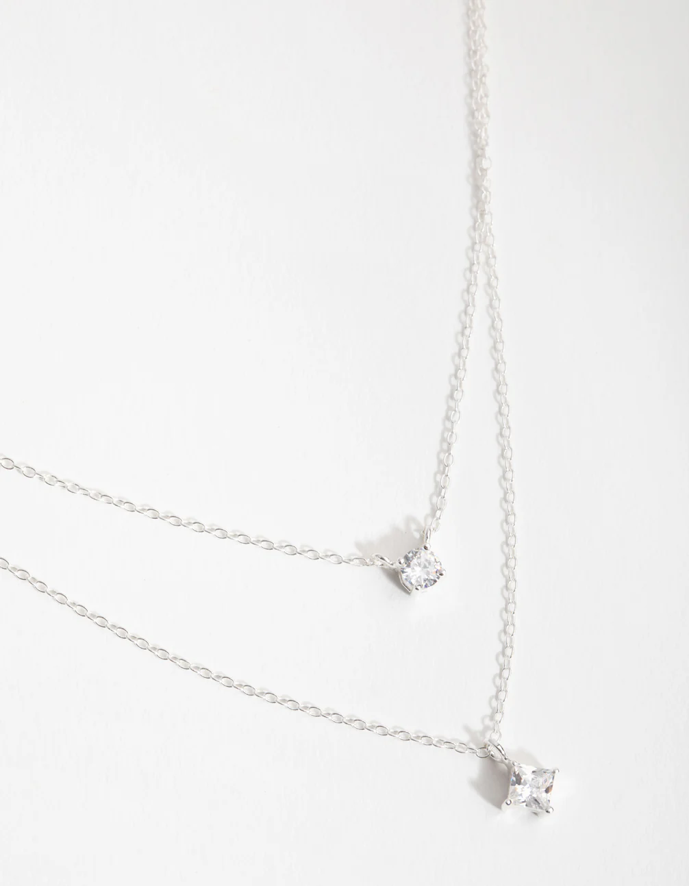 Sterling Silver Mixed Cubic Zirconia Layered Necklace