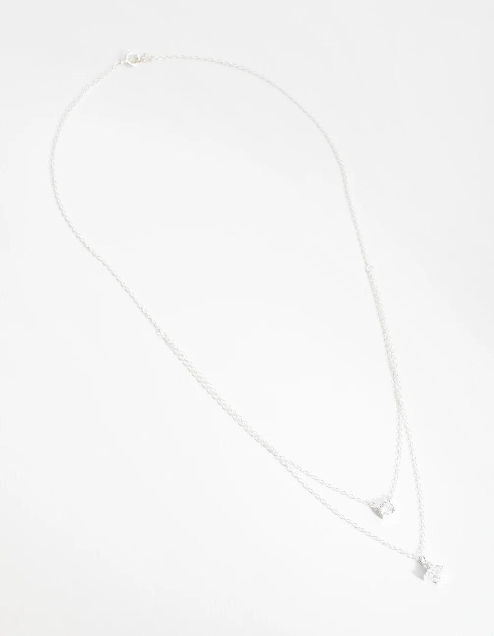Sterling Silver Mixed Cubic Zirconia Layered Necklace - Image 2