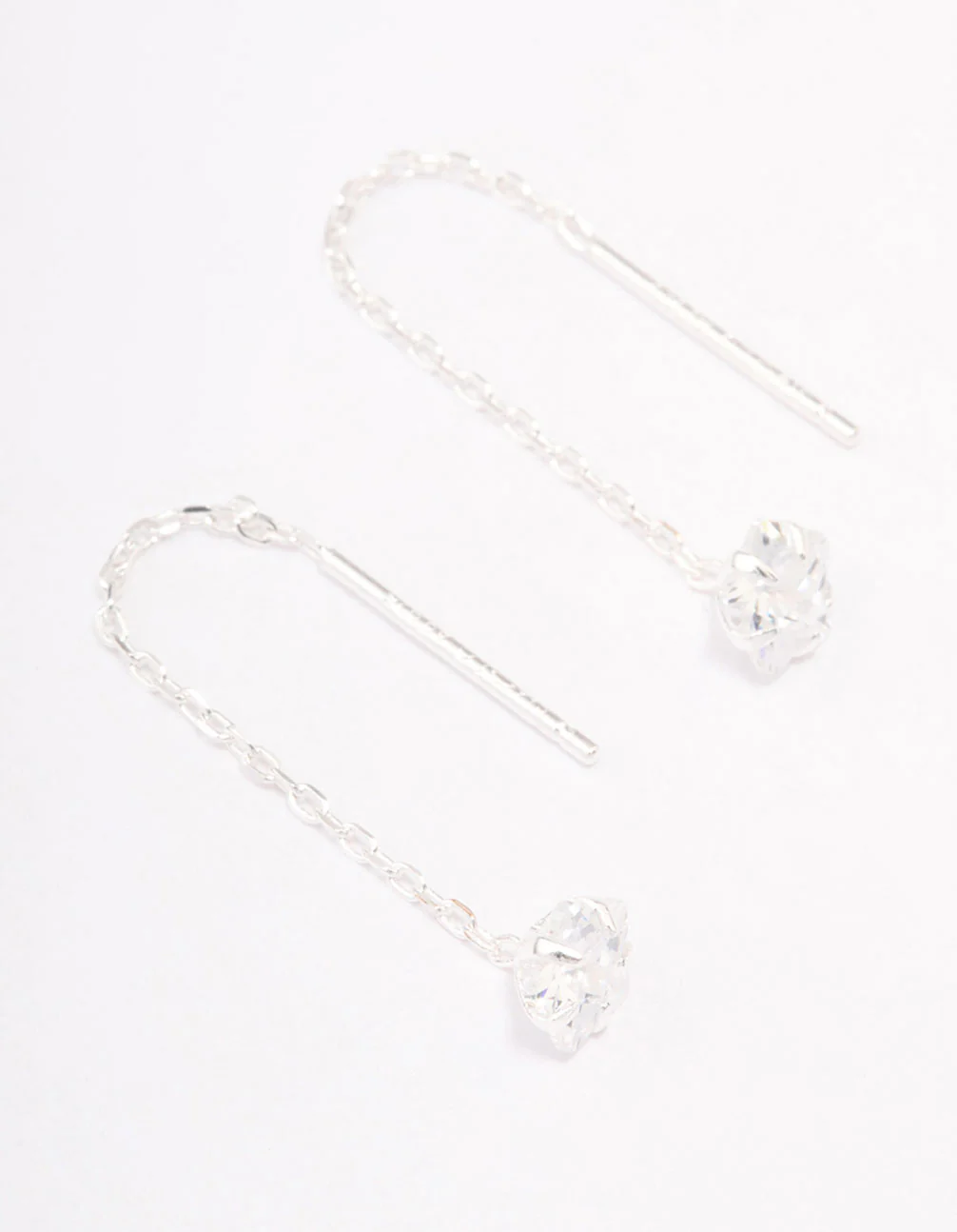 Sterling Silver Round Cubic Zirconia Thread Through Earrings