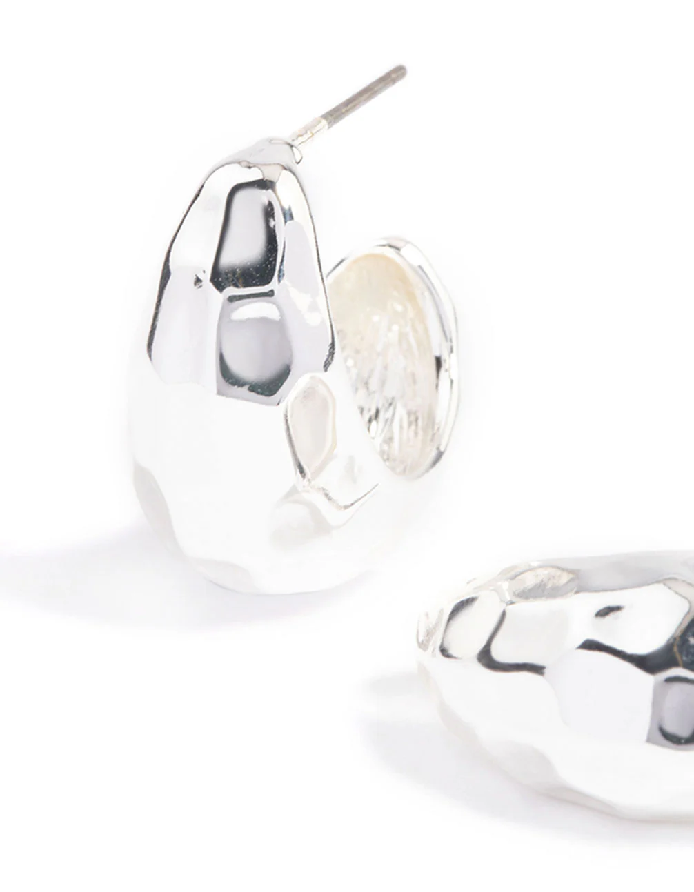 Silver Plated Bold Textured Hoop Earrings - Image 2
