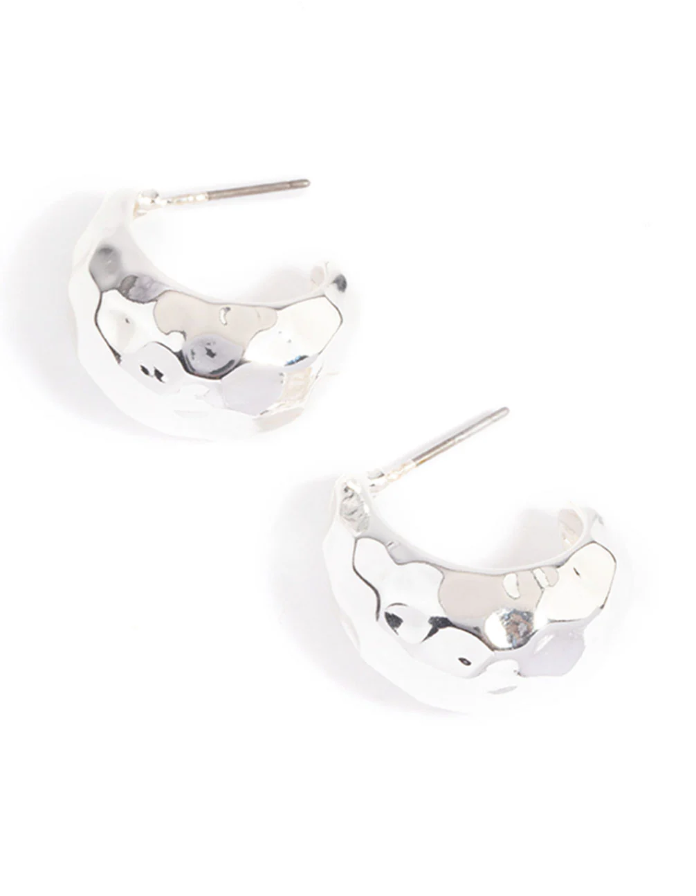 Silver Plated Bold Textured Hoop Earrings - Image 3