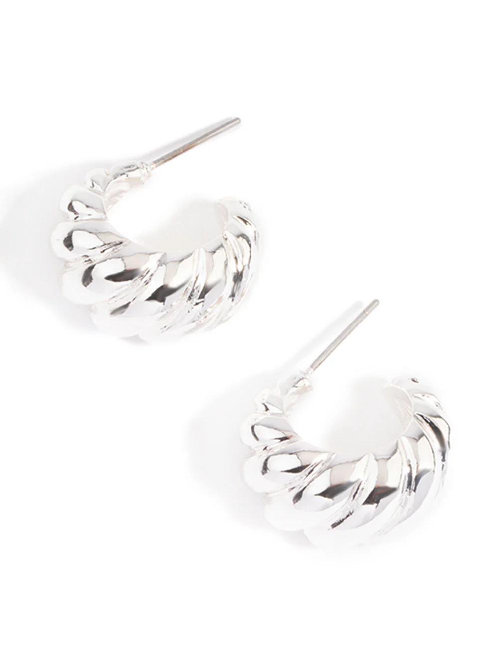 Silver Plated Twisted Wide Hoop Earrings - Image 3