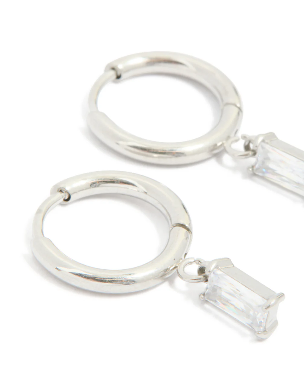 Surgical Steel Baguette Drop Prism Hoop Earrings - Image 2