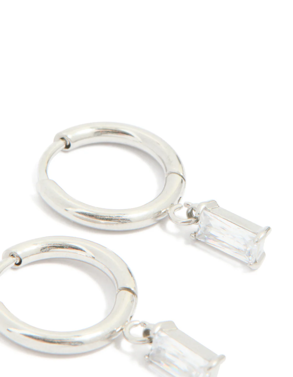 Surgical Steel Baguette Drop Prism Hoop Earrings - Image 3