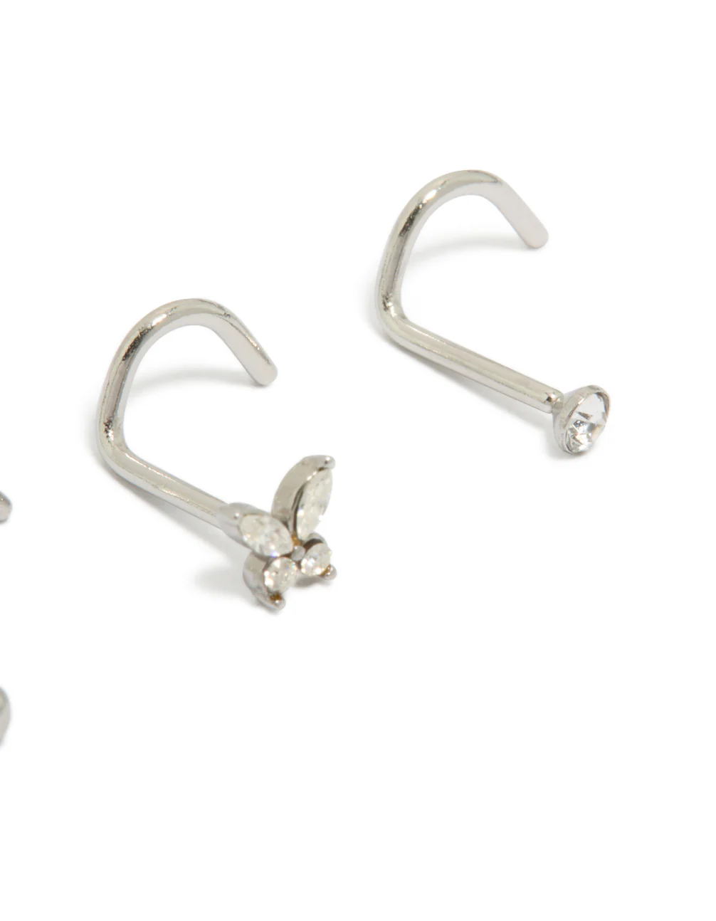 Surgical Steel Cubic Zirconia Butterfly Nose Corkscrew Studs 3-Pack - Image 3