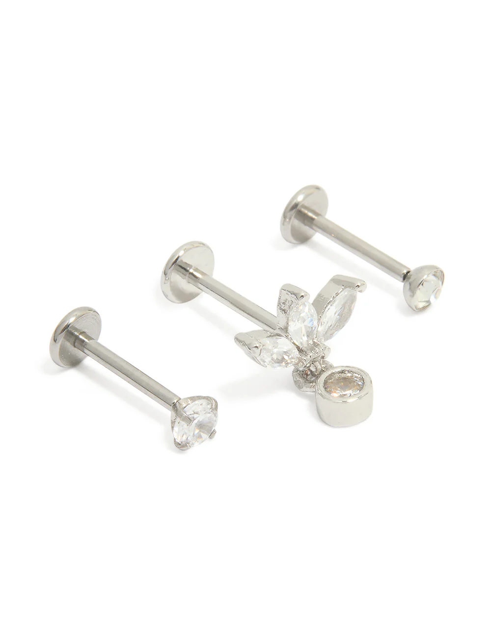 Surgical Steel Cubic Zirconia Drop Threadless Flat Back Studs Pack