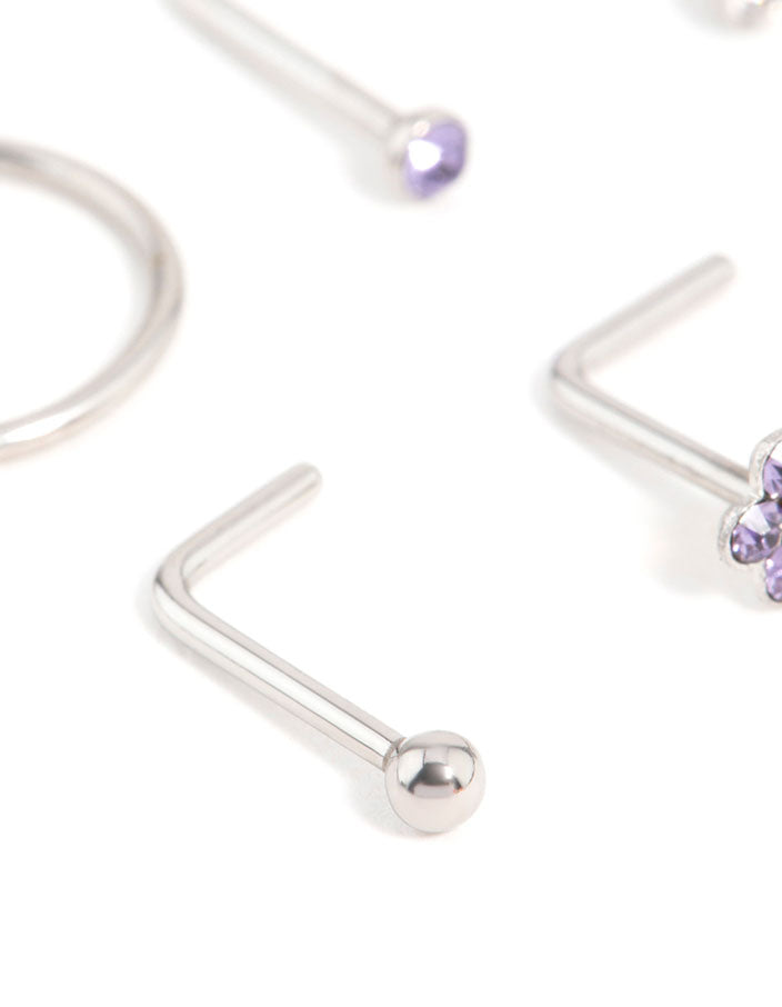 Surgical Steel Cubic Zirconia Flower Nose Piercing 6-Pack - Image 2