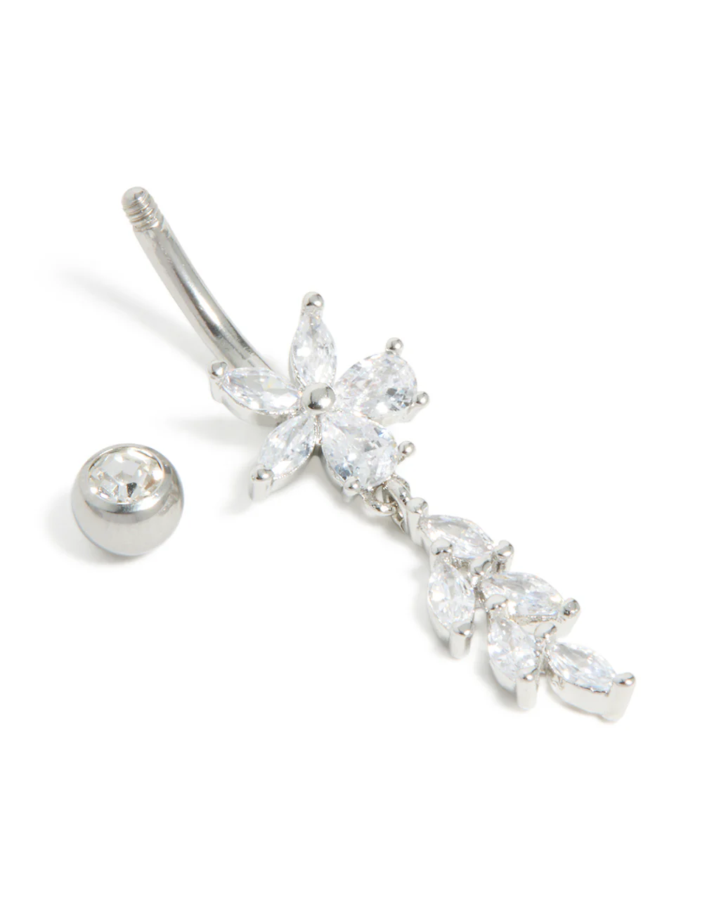 Surgical Steel Cubic Zirconia Flower Vine Drop Belly Bar - Image 3
