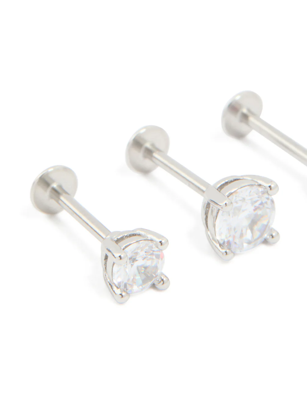 Surgical Steel Cubic Zirconia Single Flat Back Studs 3-Pack - Image 2