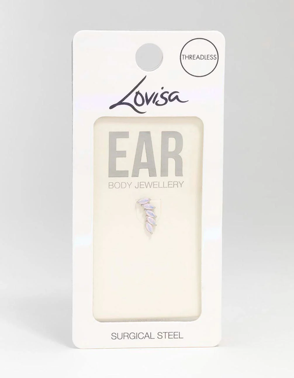 Surgical Steel Cubic Zirconia Stacked Leaf Single Threadless Flat Back Stud - Image 3