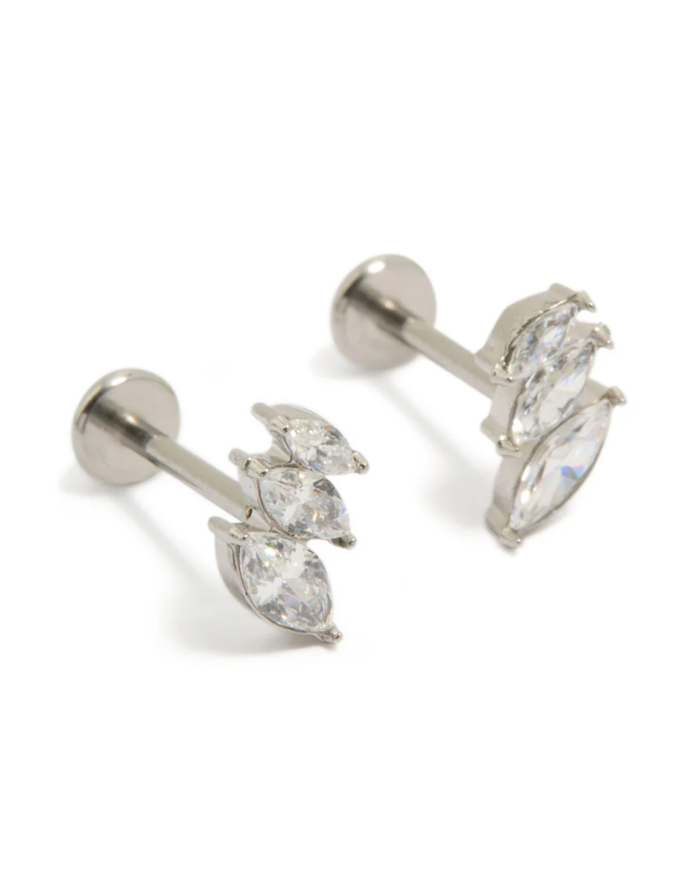 Surgical Steel Cubic Zirconia Triple Marquise Flat Back Studs