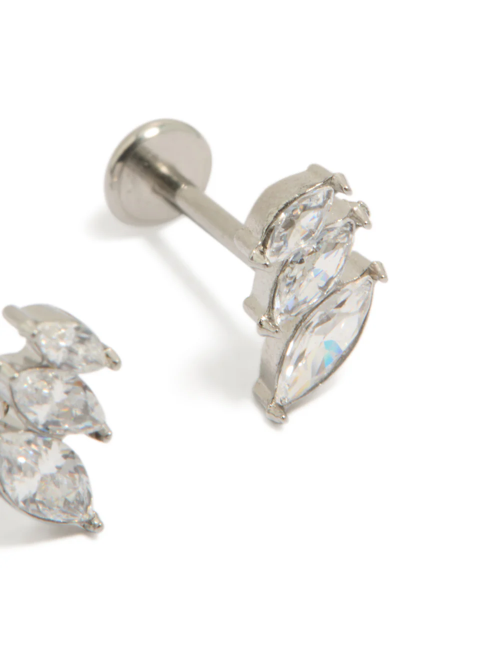 Surgical Steel Cubic Zirconia Triple Marquise Flat Back Studs - Image 3