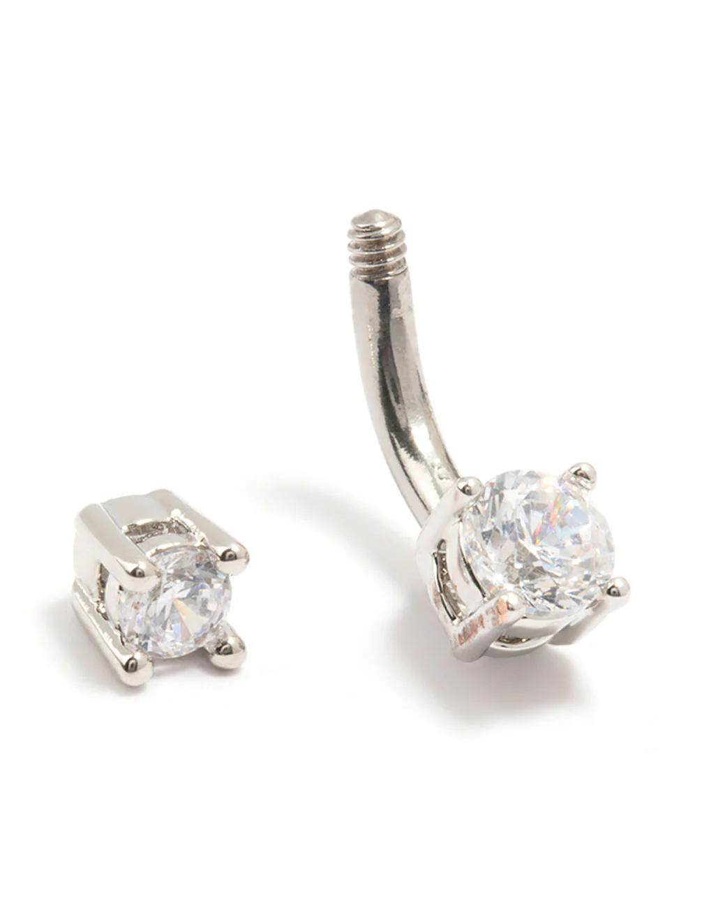 Surgical Steel Double Mini Cubic Zirconia Belly Bar - Image 2