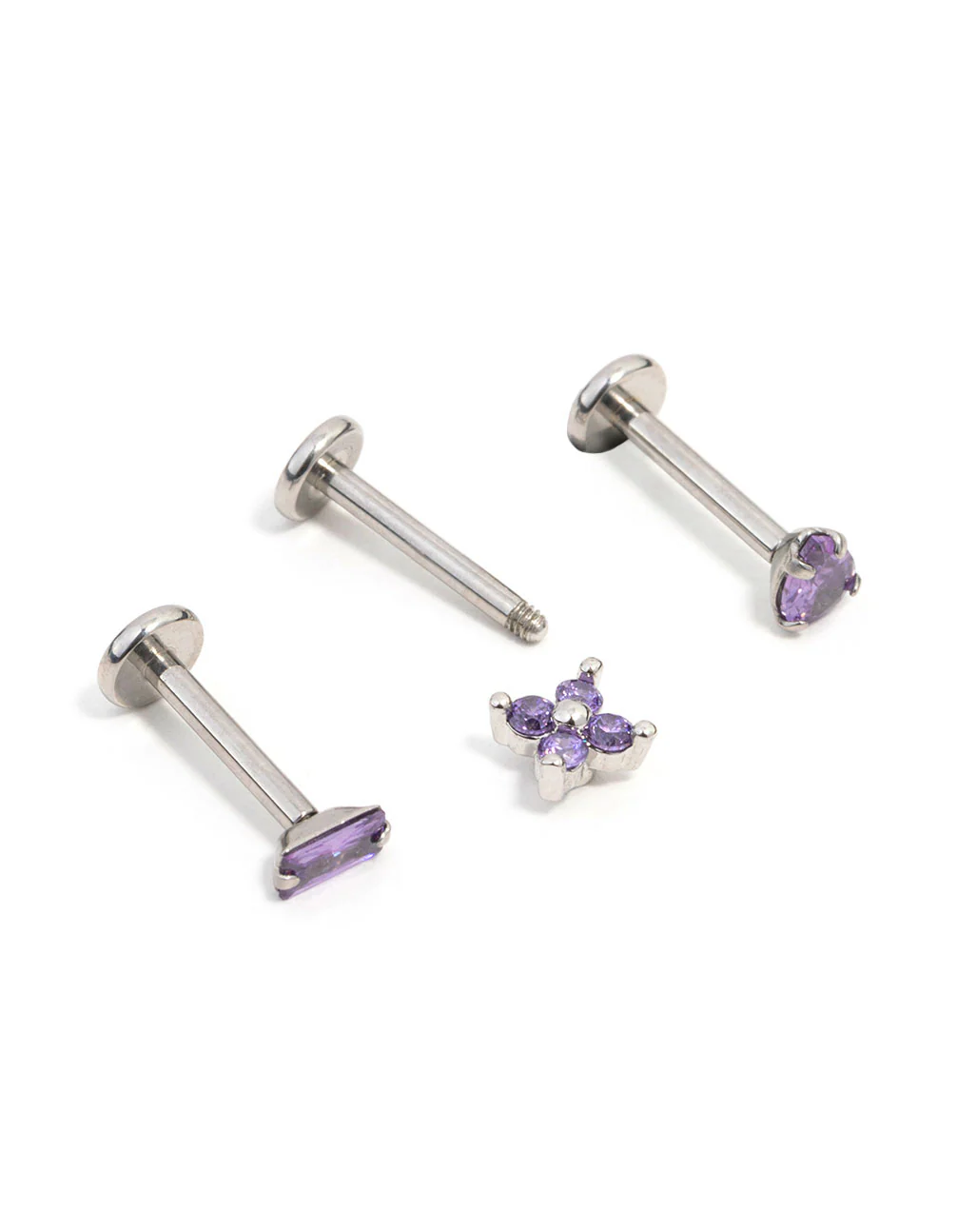 Surgical Steel Purple Marquise & Baguette Flat Back Earrings 3-Pack - Image 2