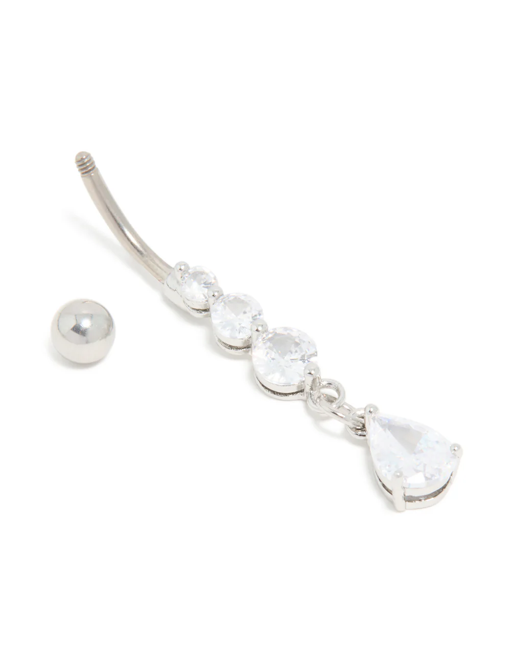 Surgical Steel Triple Cubic Zirconia Drop Belly Bar - Image 3