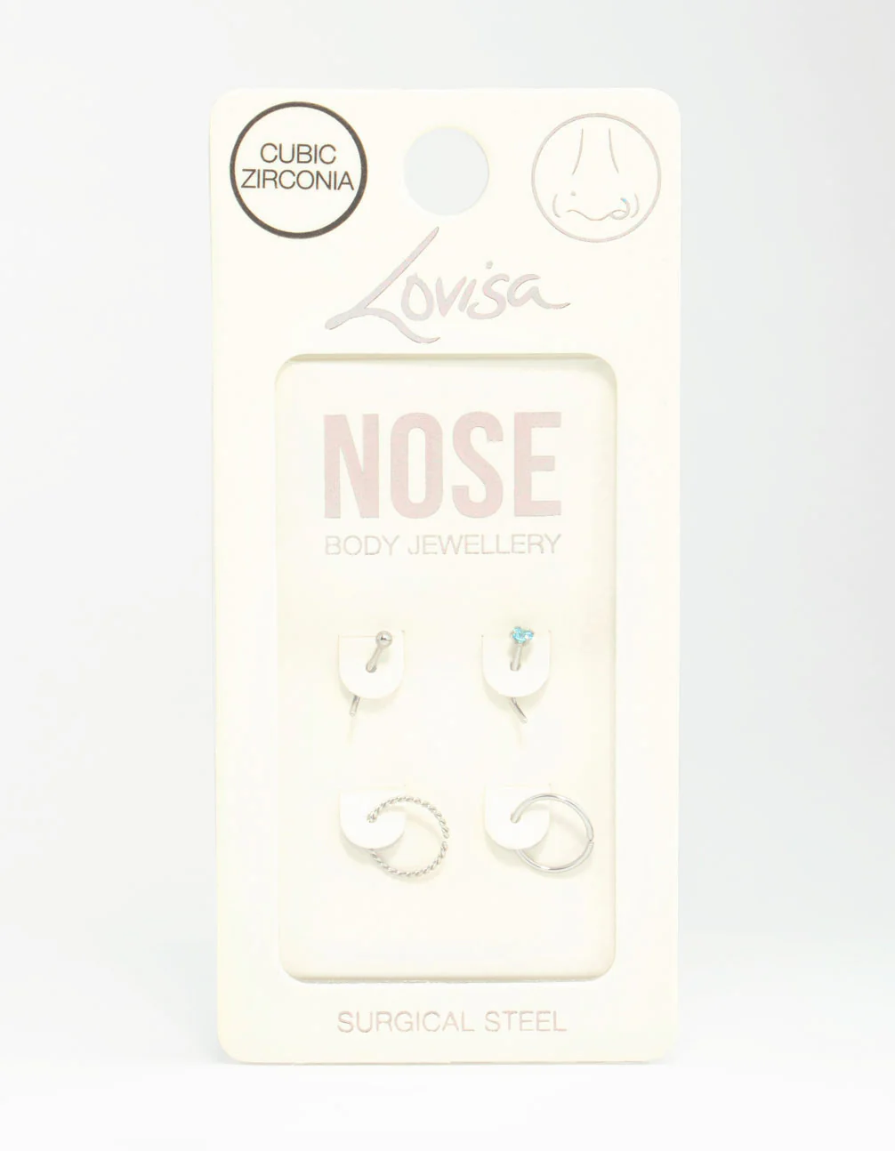 Surgical Steel Twisted Nose Rings & Cubic Zirconia Nose Stud 4-Pack - Image 3