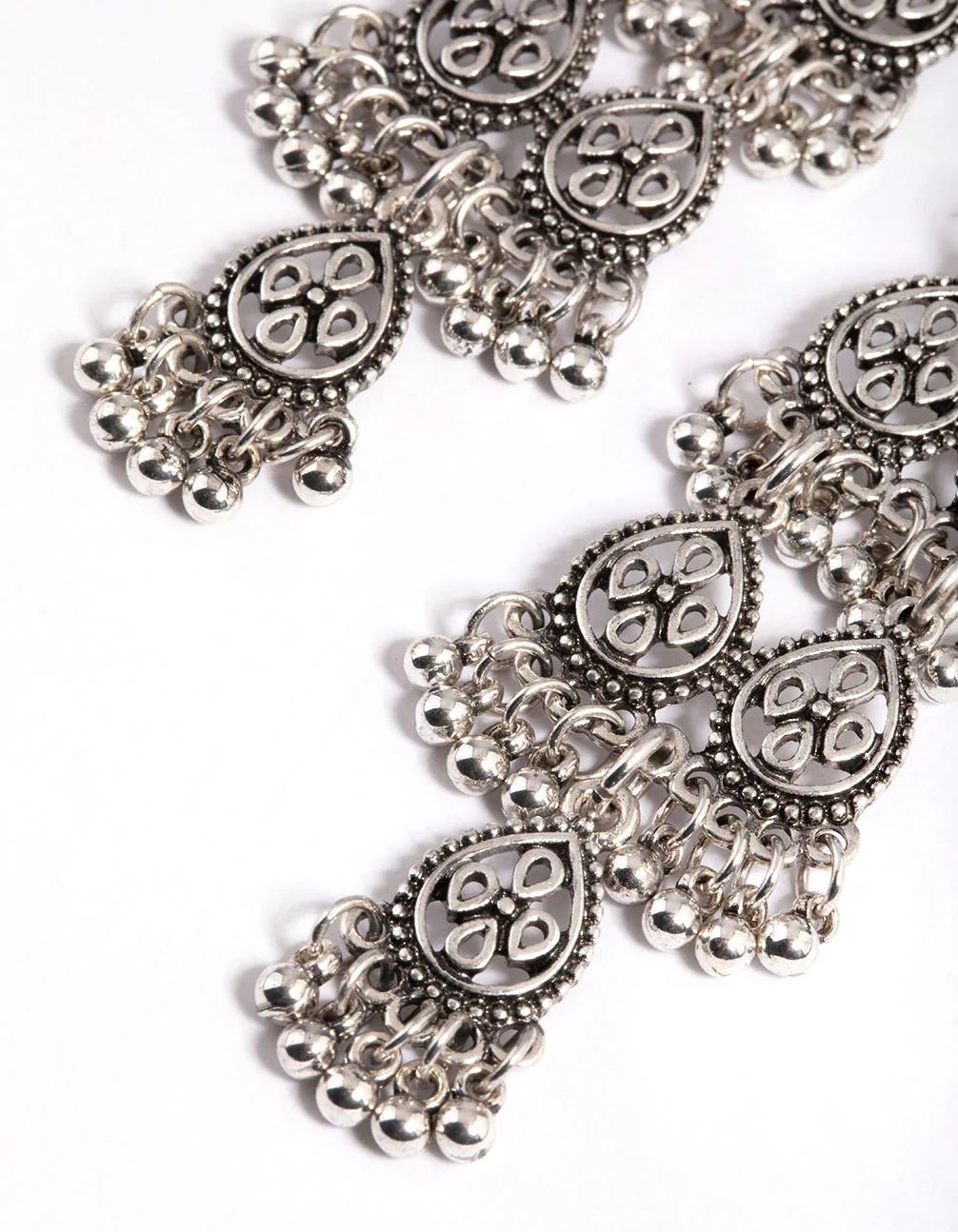 Rhodium Silver Bead Tear Drop Jhumka Earrings - Image 3