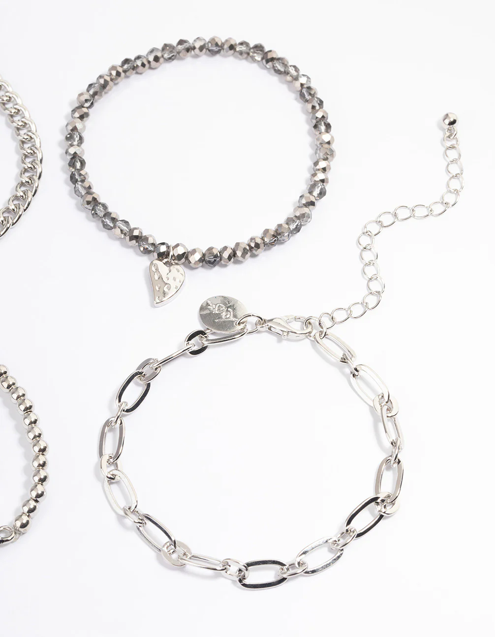 Silver Multirow Chain Facet Bead Bracelet Pack - Image 3