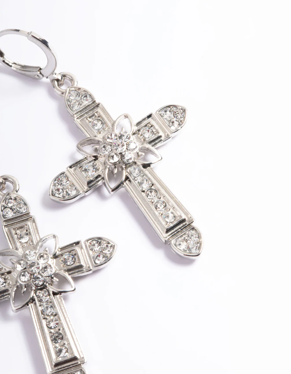 Rhodium Diamante Cross Huggie Earrings - Image 4