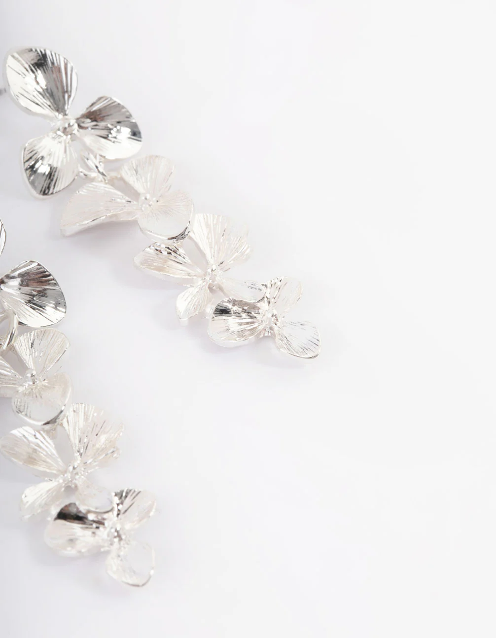Rhodium Graduated Flower Drop Earrings - Image 3