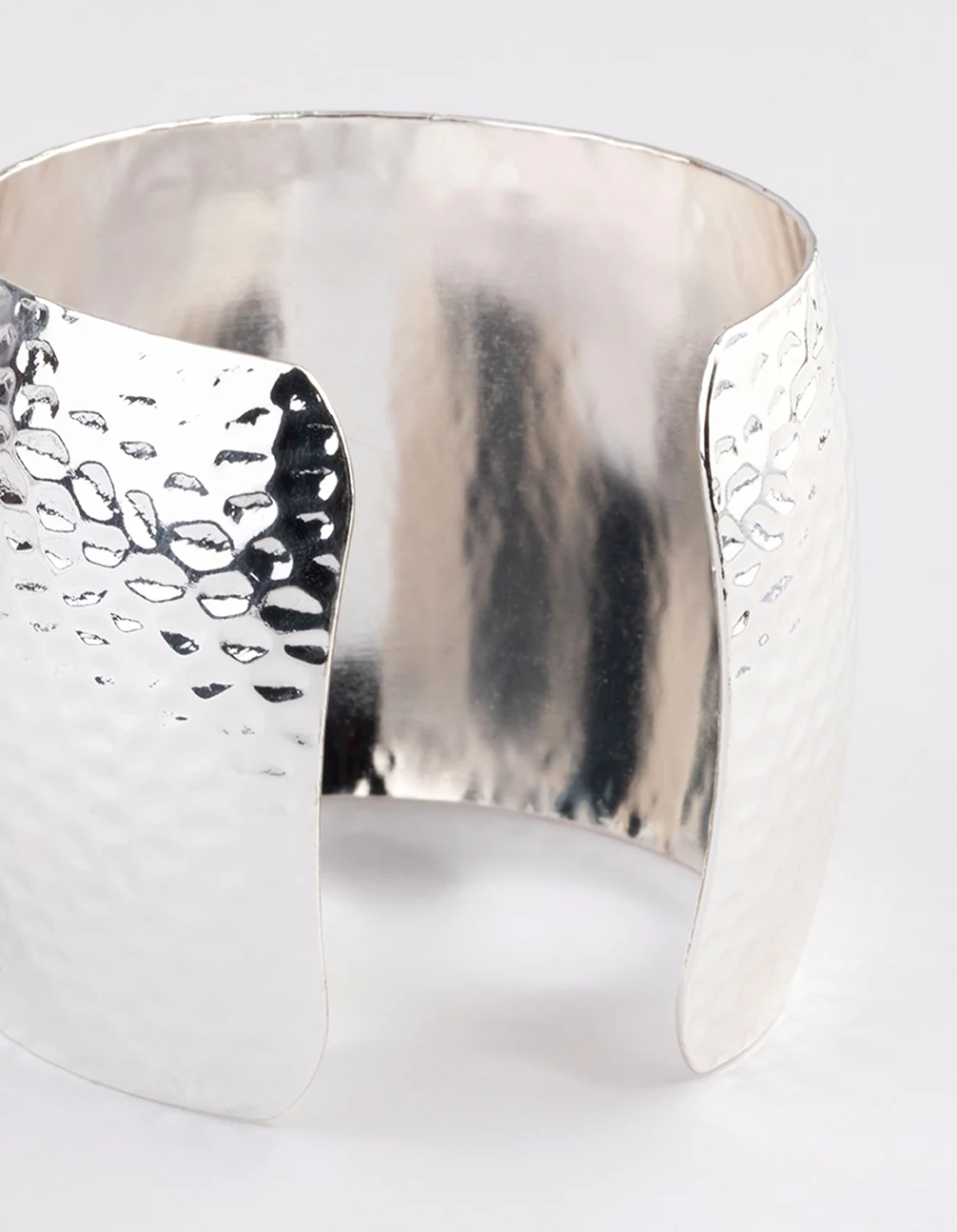 Silver Hammered Textured Wide Wrist Cuff - Image 3