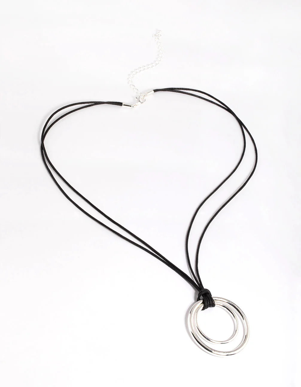Rhodium Double Circle String Cord Necklace - Image 2