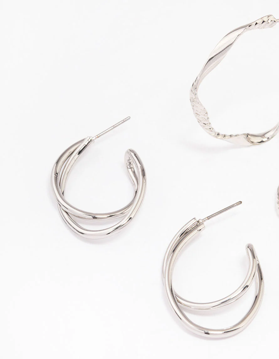 Silver Twisted Hoop Earrings Pack - Image 2