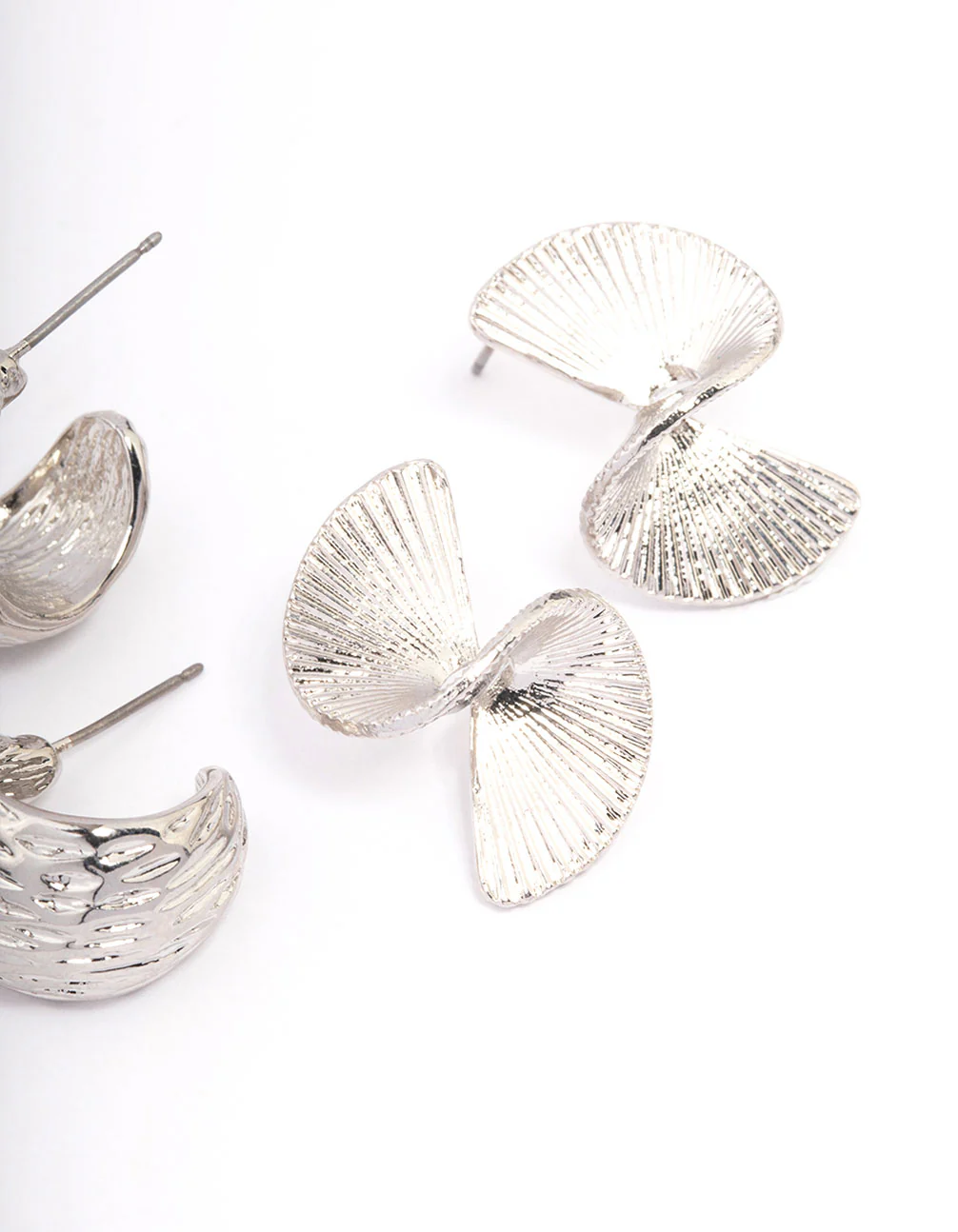 Silver Textured Hoop Earrings Pack - Image 3